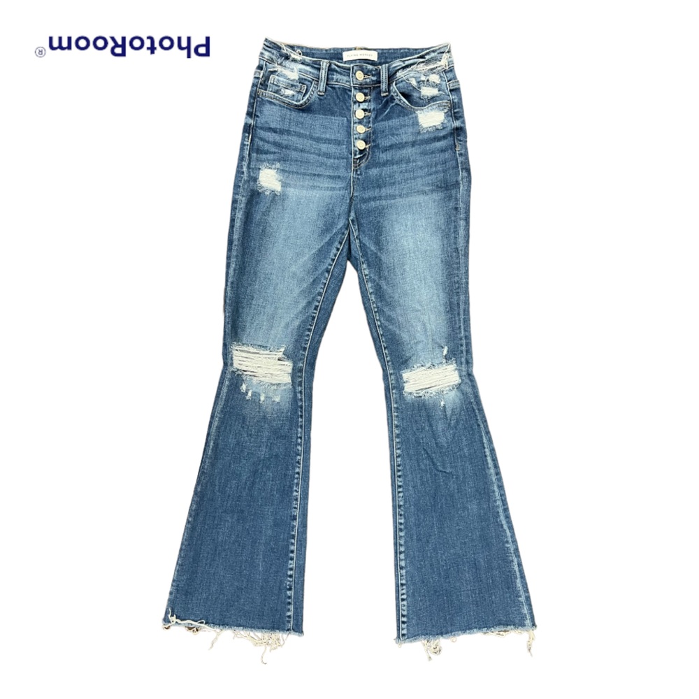 Flying Monkey Distressed Flare Button Fly Jeans • 28